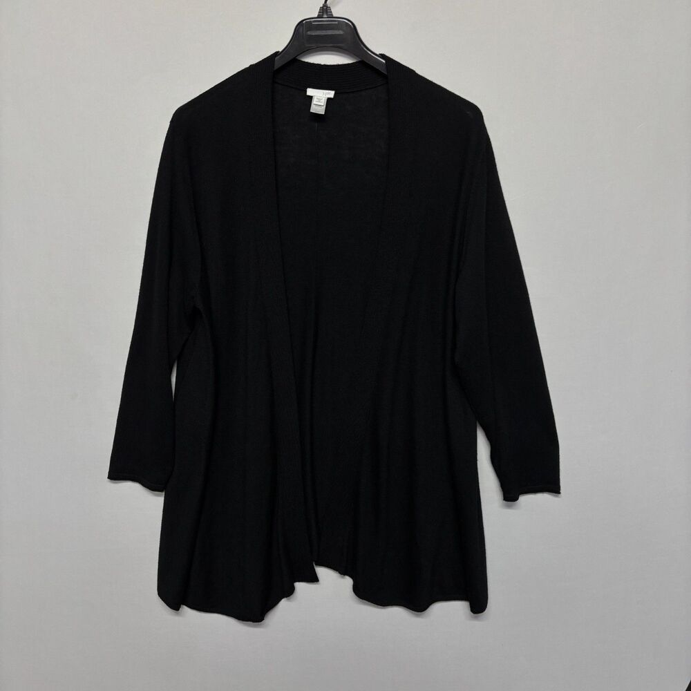 J. Jill Women Wool Blend Open Front Cardigan Sweater Size 2X Black C133 -8